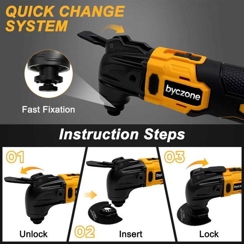 byczone Cordless Oscillating Multitool Compatible with DeWalt 20V Max Battery, Tool Only, 6 Speeds 8,500-21,000 RPM, Bulit-in LED Light, 22 Accessories, Oscillating Power Tools for Scraping Cutting Sanding - Image 5